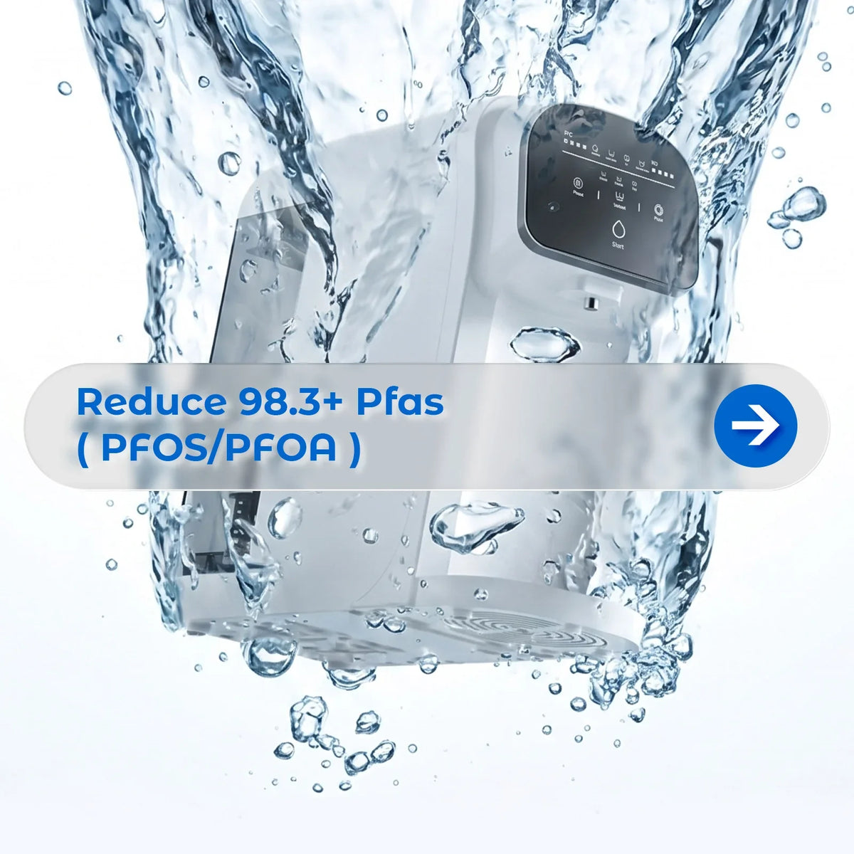 Countertop water filter reducing 98.3%+ PFAS, with UV sterilization for pure, mineral-rich drinking water.