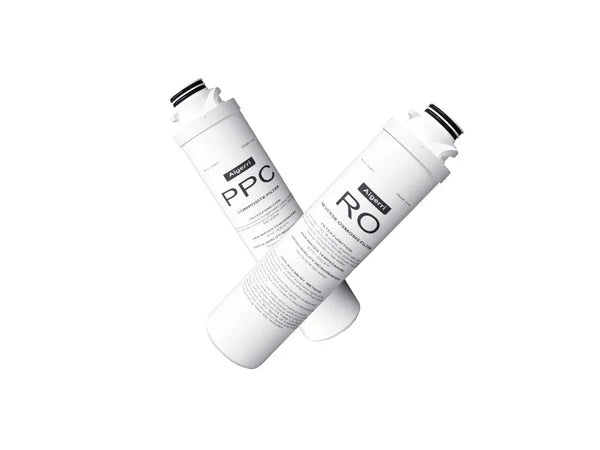 Aigerri PPC and RO water filter cartridges for countertop reverse osmosis systems, white cylindrical design